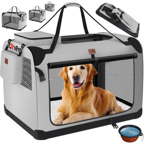 LOVPET® reisBench Hondenbench hondenbox honden transportbox opvouwbaar incl. transportzak hondenbak transportbox voor huisdieren, honden en katten transportbox - XXXL, Lichtgrijs