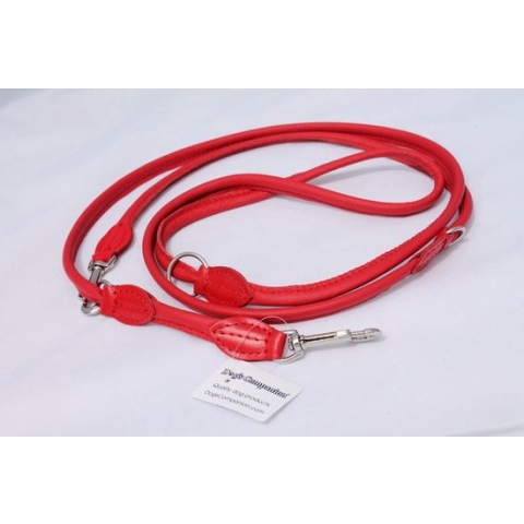 Dog's Companion - Leren politielijn, 220cm - Lengte: 220cm (8 mm), Kleur: Rood