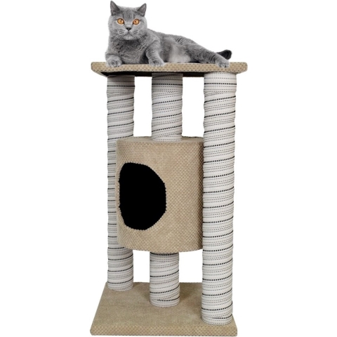 Kattenkrabber nr. 6 - krabpaal - groot - hoogte 75 cm - met huisje - beige