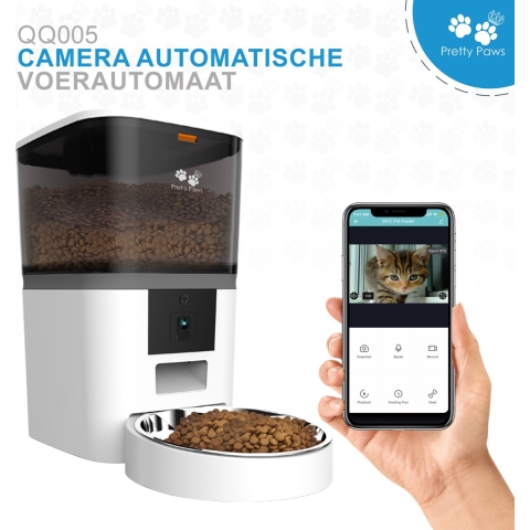 Pretty Paws QQ005 - Voerautomaat met WiFi en Camera - Kat - 4L - Wit
