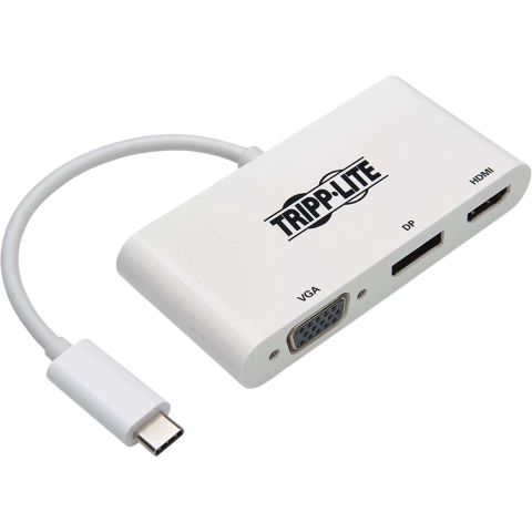 Tripp-Lite U444-06N-HVDPW USB-C to HDMI/DisplayPort/VGA Adapter - USB 3.1 Gen 1, Thunderbolt 3 Compatible, Ultra HD 4K, MST, White TrippLite