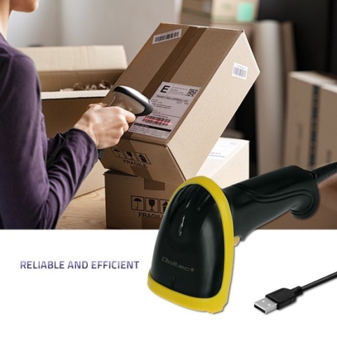 Qoltec Laserscanner 1D | 2D | USB | Zwart.