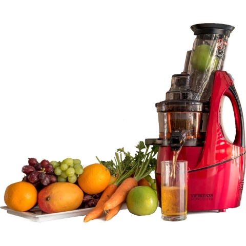 Vierkenzs Elite 1800B slowjuicer rood, 0,5 l, 10 jaar garantie op de motor, BPA-vrij, 43 omw/min., incl. 3 zeven