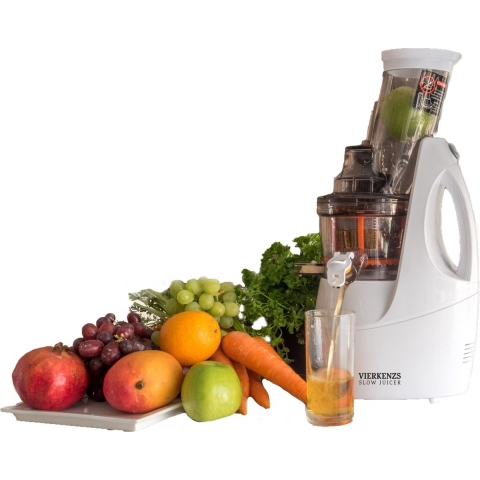 Vierkenzs Elite 1800B slowjuicer wit, 0,5 l, 10 jaar garantie op de motor, BPA-vrij, 43 omw/min., incl. 3 zeven.