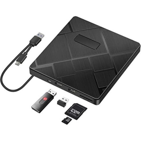 Externe DVD Speler - Externe DVD Speler voor Laptop - Externe DVD Speler en Brander met SD/TF-kaartlezer Draagbare 2 USB-poorten Drive