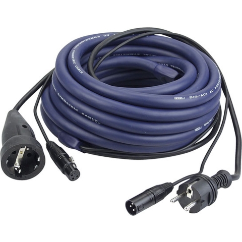 Combikabel DAP FP0520 - Schuko/XLR M - Schuko/XLR F DMX 20 m Blauw
