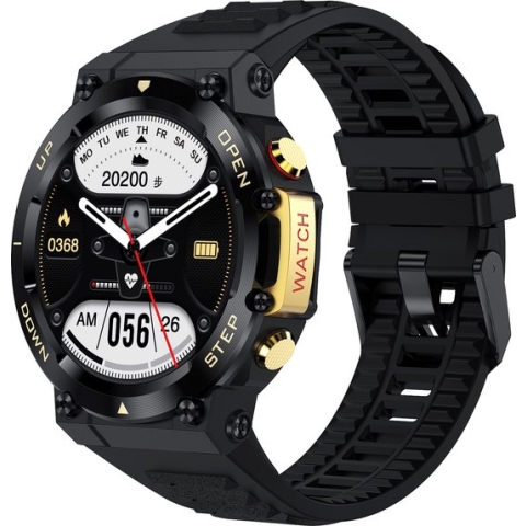 Belesy® AURORA - Smartwatch Heren –Horloge – Stappenteller – Calorieën – Constante Hartslag – Sporten – Bel functie - Je eigen foto als wijzerplaat - Kleurenscherm - Full Touch – Goud/Zwart - Siliconen - Moederdag