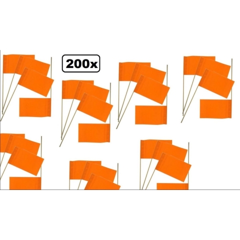 200x Vlaggetje papier op stok oranje - EK Oranje Holland Thema party Nederland sport voetbal