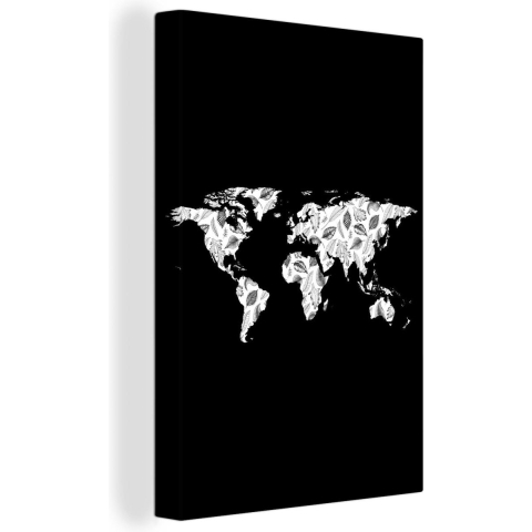 Wanddecoratie Wereldkaart - Bladeren- Design - Canvas - 90x140 cm