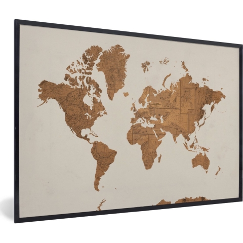 Fotolijst incl. Poster - Wereldkaart - Vintage - Kaarten - 120x80 cm - Posterlijst