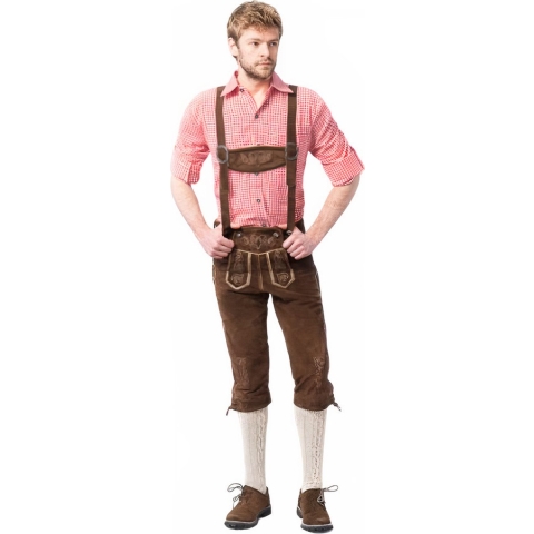 Tannhauser Lederhosen Rudi Lang 100% Echt Leder Heren Oktoberfest Heren Carnavalskleding Heren Lederhosen Man -Leer- Donkerbruin- L