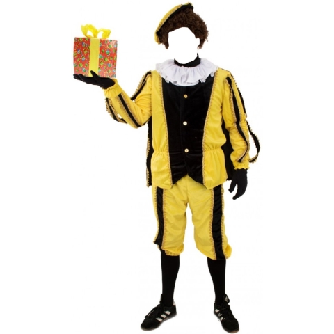 Piet pluche zwart/geel (mooie kwaliteit voor buiten) Maat M/L  - piet pak sinterklaas feest