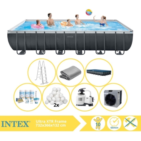 Intex Ultra XTR Frame Zwembad - Opzetzwembad - 732x366x132 cm - Inclusief Onderhoudspakket, Filterbollen en Warmtepomp CP