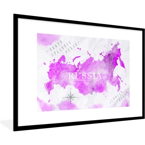 Fotolijst incl. Poster - Wereldkaart - Roze - Rusland - 120x80 cm - Posterlijst
