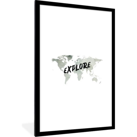 Fotolijst incl. Poster - Wereldkaart - Aquarelverf - Explore - 60x90 cm - Posterlijst