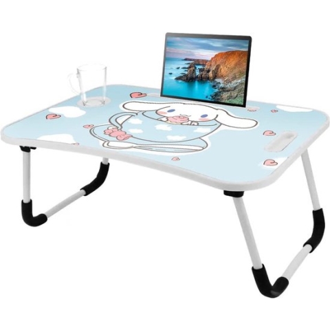 Laptoptafel, cartoon-afbeeldingen, draagbaar laptop-beddienblad tafel met inklapbare poten en drankgleuf, leeshouder, notebookstandaard, ontbijtdienblad voor bank, bed, terras, balkon, tuin (blauw)