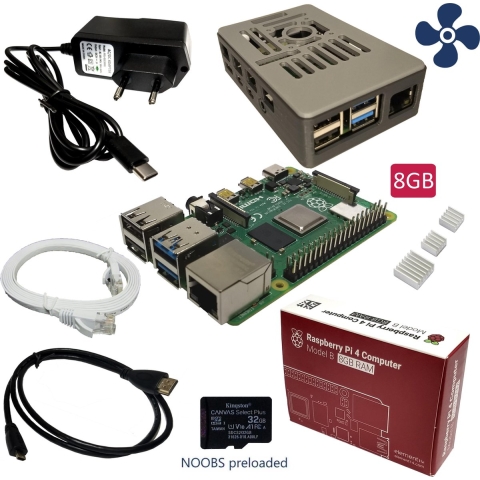 Raspberry Pi 4B - starter kit - 8GB - met ventilator - 32GB SD-kaart
