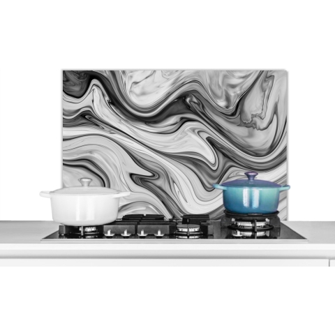 Spatscherm Keuken - Kookplaat Achterwand - Spatwand Fornuis - 90x60 cm - Marmer - Patronen - Grijs - Marmerlook - Zwart - Aluminium - Wanddecoratie - Muurbeschermer - Hittebestendig