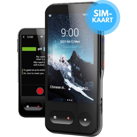 Membeli Vertaalcomputer - met Simkaart - Offline - Muama Enence - Vertaal Apparaat - 4 inch Touchscreen - 135+ Talen - Zwart