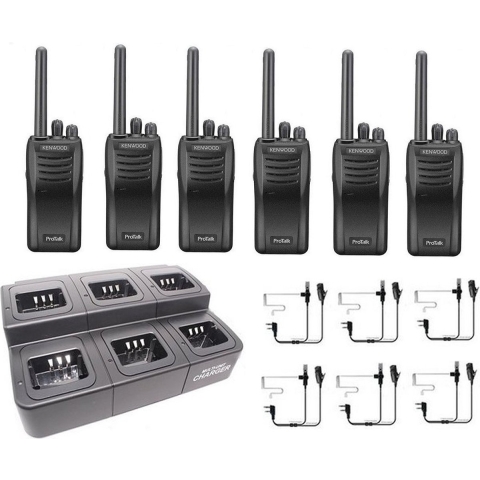 Kenwood TK3501 PMR446 portofoons set met headsets en multilader