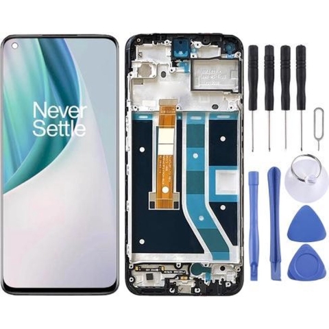 Lcd-scherm en digitizer volledige montage met frame voor OnePlus Nord N100 BE2013 (zwart)