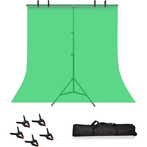 SINBLUE Groene fotostudio fotoachtergrond set, hoog verstelbare achtergrond fotografie standaard T-vorm 80 x 200 cm, 150 x 200 cm opvouwbaar groen scherm met standaard & 5 klemmen voor fotografie, video & tv