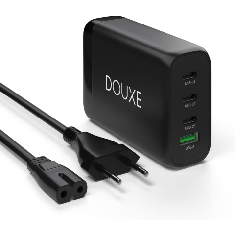 130W GaN Power Delivery Charger – 4 in 1 Oplader voor Universele Apparaten voor USB C en USB A - Fast Charging Voedingsadapter - Zwart - Douxe Amplug