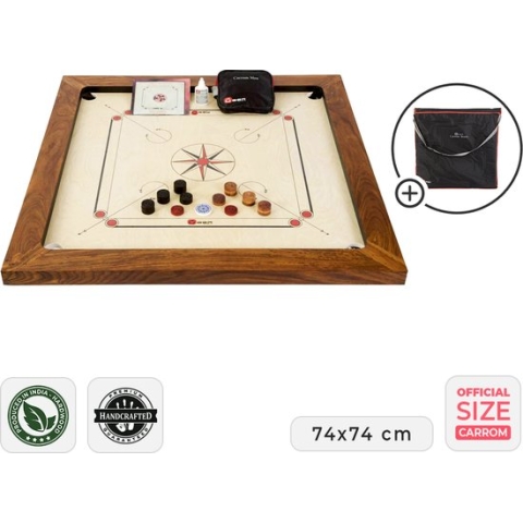 Ubergames - Grootmeester Carrom - 17 kg - Topkwaliteit Hardhout - inclusief Draagtas - Compleet en Luxe