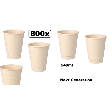 800x Koffiebeker van suikerriet 240ml next generation - koffie beker thee koude en warme dranken 100% afbreekbaar next generation