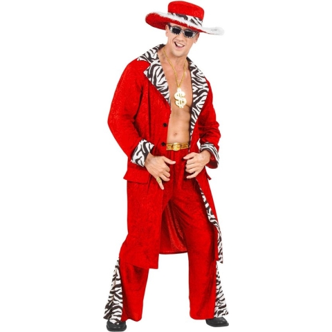 Widmann - Pooier Kostuum - King Of Pimps Fever - Man - Rood - Small - Carnavalskleding - Verkleedkleding