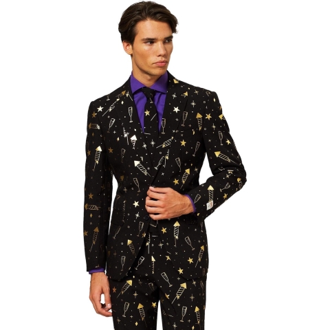 OppoSuits | Fancy Fireworks | Mannen Kostuum | Zwart | Kerst | Maat 46