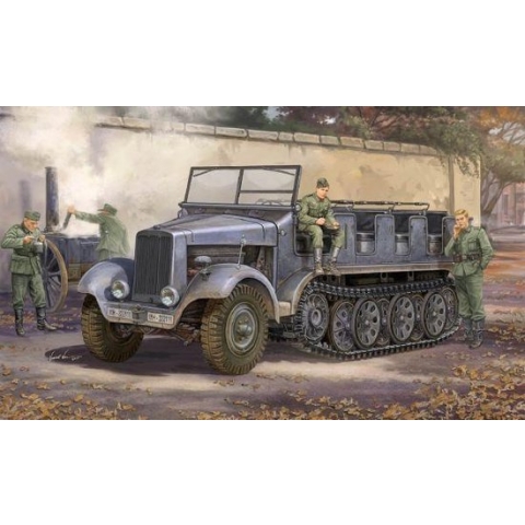 The 1:35 Model Kit of a German SD.KFZ6 Halbkettenzugsmachine.

Plastic Kit 
Glue not included
Dimension 74 * 64 mm
580 Plastic parts
The manufacturer of the kit is Trumpeter.This kit is only online available.