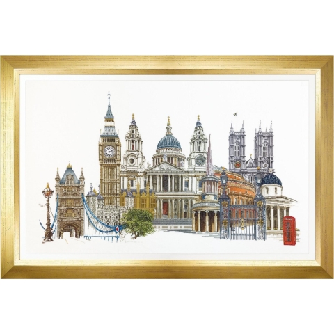 Thea Gouverneur - Borduurpakket met telpatroon - 470A - Voorgesorteerde DMC Garens - Londen - Aida - 79 cm x 50 cm - DIY Kit