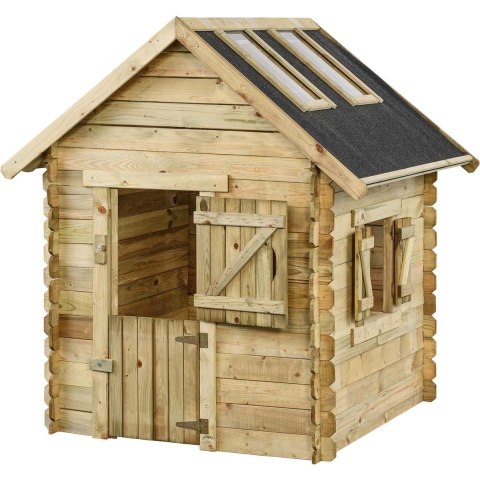 Houten speelhuisje Louise Window (SwingKing) | Kinderhuisje met 2 dakramen voor Buiten in de Tuin | Voor Kinderen vanaf 3 Jaar | FSC Hout