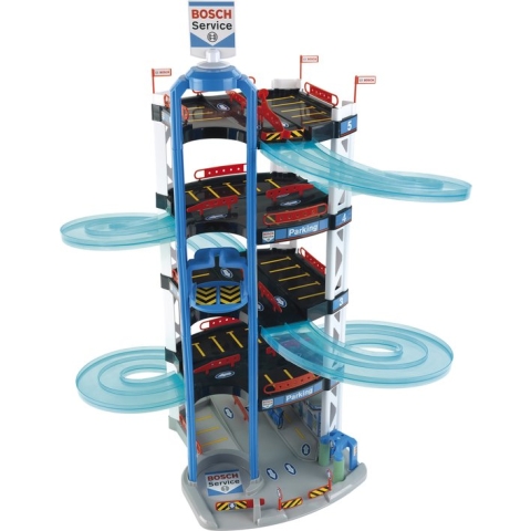 Klein Toys Bosch car service autogarage - incl. dubbele oprit en 2 kleine raceauto's - blauw rood