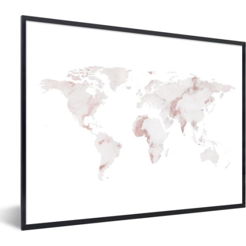 Fotolijst incl. Poster - Wereldkaart - Marmer - Roze - 80x60 cm - Posterlijst