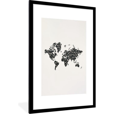 Fotolijst incl. Poster - Wereldkaart - Cijfers - Zwart - 80x120 cm - Posterlijst