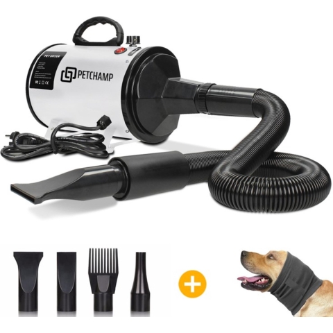 PetChamp Professionele Hondenföhn met 4 Opzetstukken - Waterblazer voor honden - Inclusief gehoorschermer en geluidsdemper - 2800W Power - Stil design - Wit