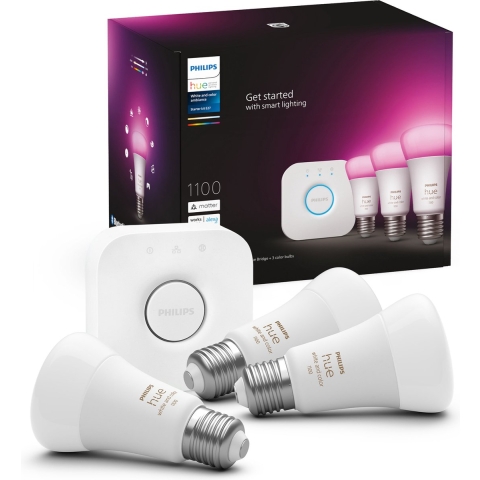 Philips Hue starterspakket E27 Lichtbron met Bridge - White and Color Ambiance - 3 x 9W - Bluetooth