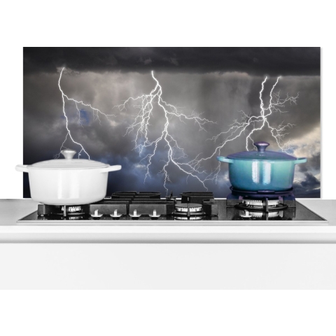 Spatscherm Keuken - Kookplaat Achterwand - Spatwand Fornuis - 120x60 cm - Bliksemshow - Aluminium - Wanddecoratie - Muurbeschermer - Hittebestendig