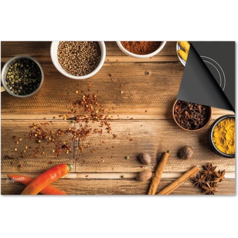 Inductie beschermer 59x52 - afdekplaat inductie mat - Dietrix Kookplaat beschermer - Exclusief - Kruiden en Lepels - Kruiden op hout