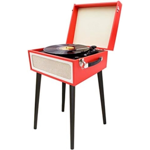Platenspeler Meubel - Platenspeler Kast - Vinyl Kast - Draaischijf Met Poten - Rood