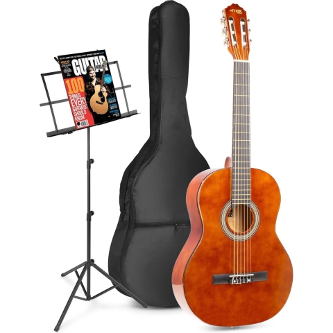 Akoestische gitaar voor beginners - MAX SoloArt klassieke gitaar / Spaanse gitaar met o.a. 39'' gitaar, muziekstandaard, gitaartas, gitaar stemapparaat en extra accessoires - Bruin (hout)