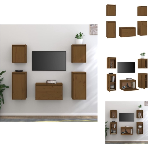 vidaXL Televisiemeubelset - Honey Brown - 2x 30x30x40 cm - 2x 30x30x60 cm - 1x 60x30x35 cm - Kast