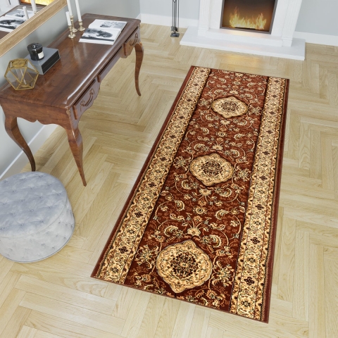 Tapiso Yesemek Tapijtloper Bruin Klassiek Woonkamer Gang Vloerkleed Maat- 70x1050