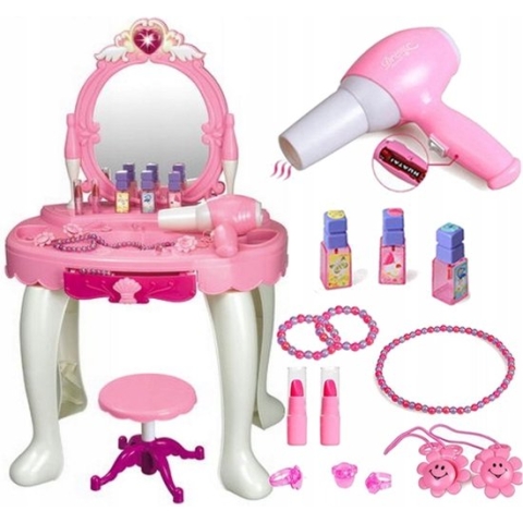 Ilso kaptafel - Make up Tafel Kinderen - Kaptafel met Spiegel - Toilettafel - Kaptafel Speelgoed - Kaptafel met spiegel en verlichting - Inclusief Accessoires en batterijen