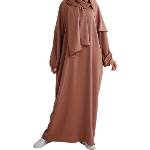 Livano Abaya - Gebedskleding Dames - Islamitische Kleding - Jilbab - Khimar - Vrouw - Alhamdulillah - Khaki