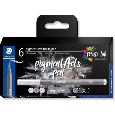 Staedtler Pigment Arts soft brush pen, etui van 6 stuks, grijstinten 8 stuks