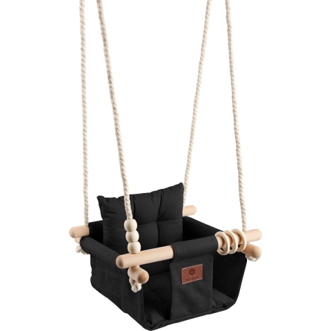Luxe Baby / Kinder Schommel voor binnen of buiten! - Baby Swing Zwart - Schommelstoel inclusief Zachte Kussens, Veiligheidsriem en Bevestigingsmaterialen - Gemonteerd Verzonden!