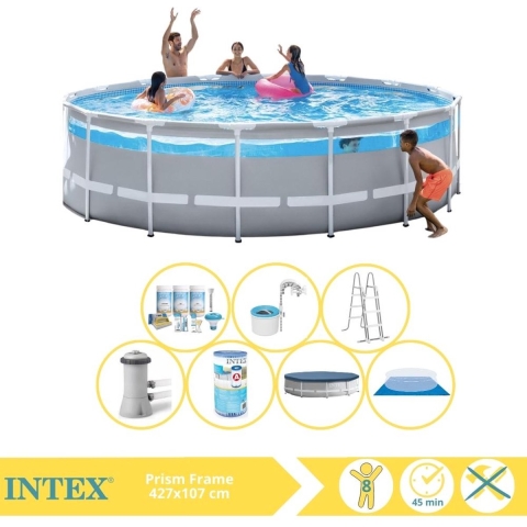 Intex Prism Frame Zwembad - Opzetzwembad - 427x107 cm - Inclusief Onderhoudspakket, Filter en Skimmer
